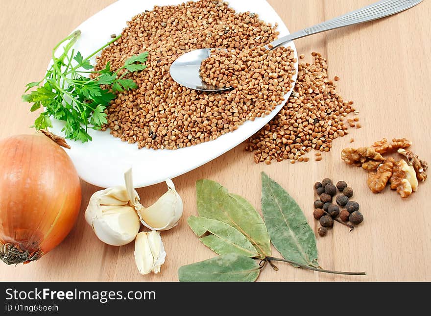 An ingredients for a boiled buckwheat