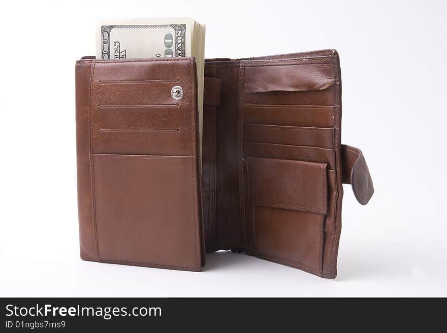 Tightly-stuffed purse on white background