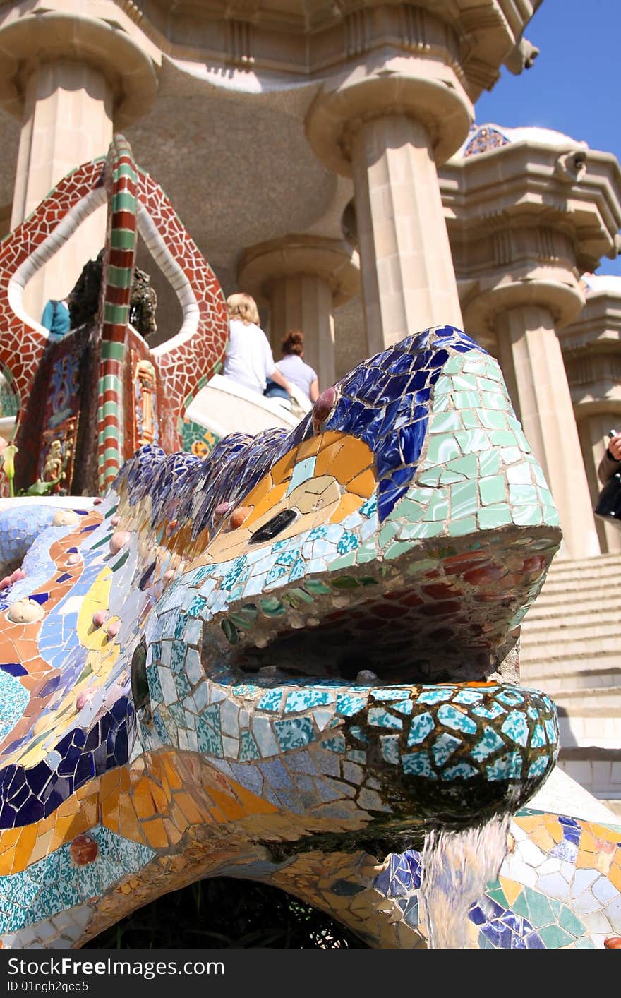 Sculpture of a dragon in Park Guell, Barcelona, Spain