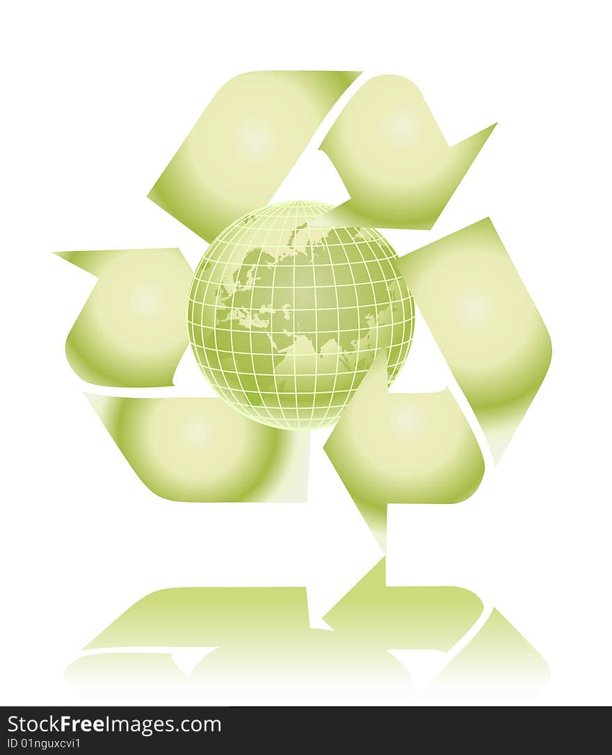 Vector green globe with recycling sign illustration