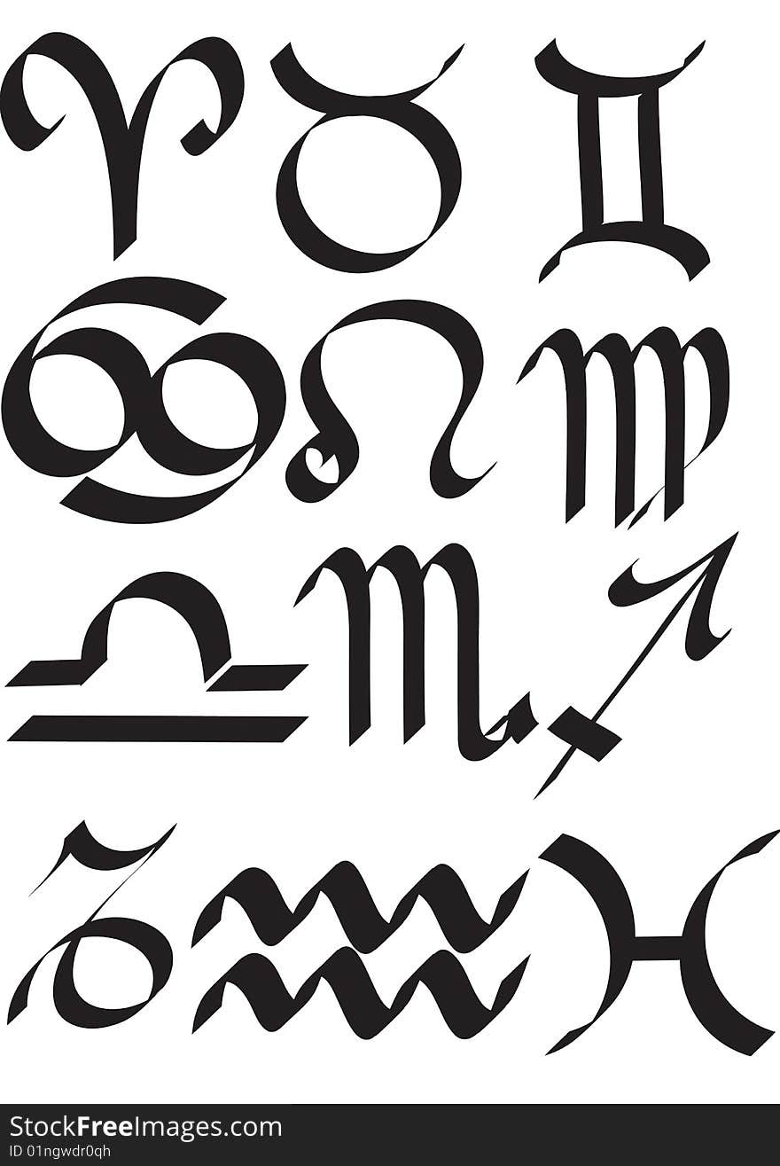 Full set of zodiac symbols. Full set of zodiac symbols