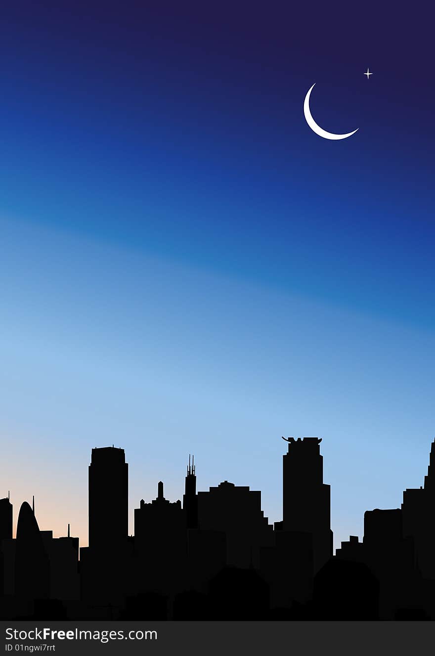 Modern city at night vector illustration