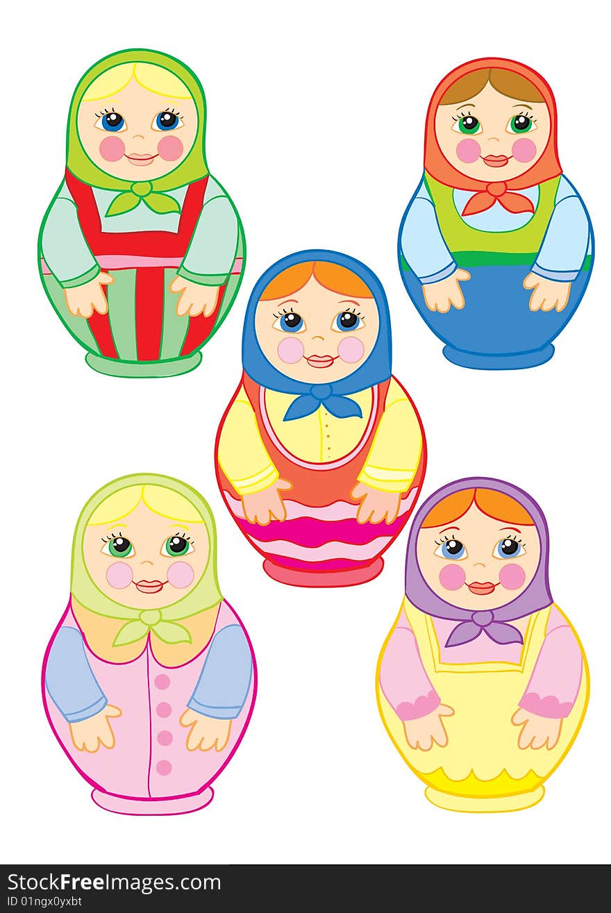 Set from multi-coloured nested dolls