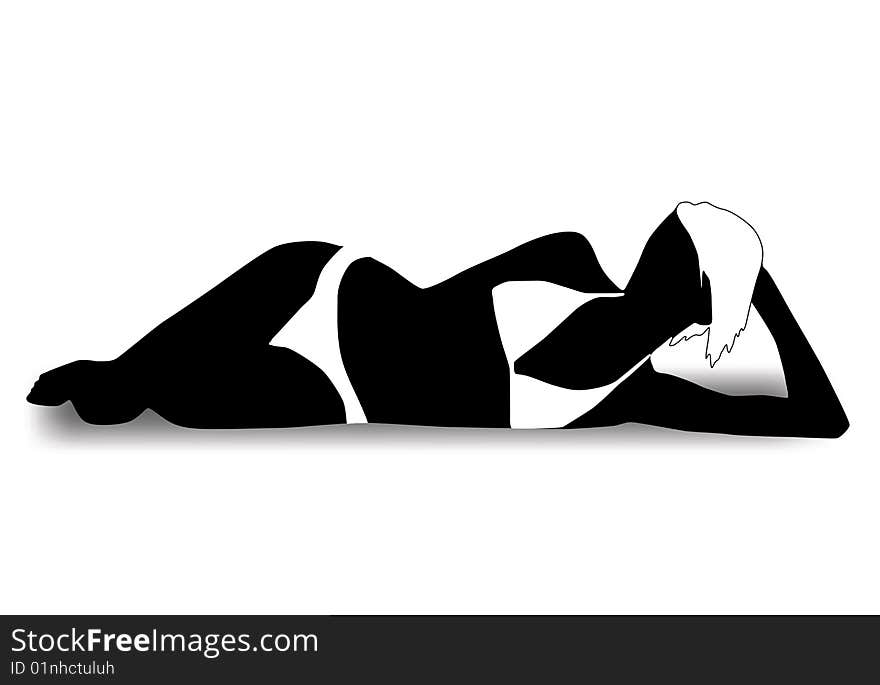 Girl in a swim-suit lying down. Vector illustration