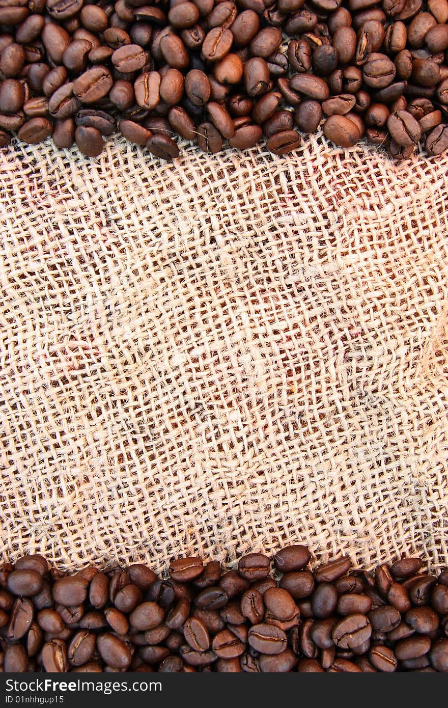 Coffee bean frame on a vintage fabric