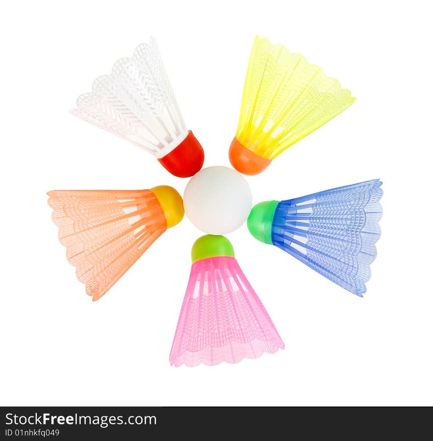 Five badminton shuttlecoc isolated. Clipping path. Five badminton shuttlecoc isolated. Clipping path