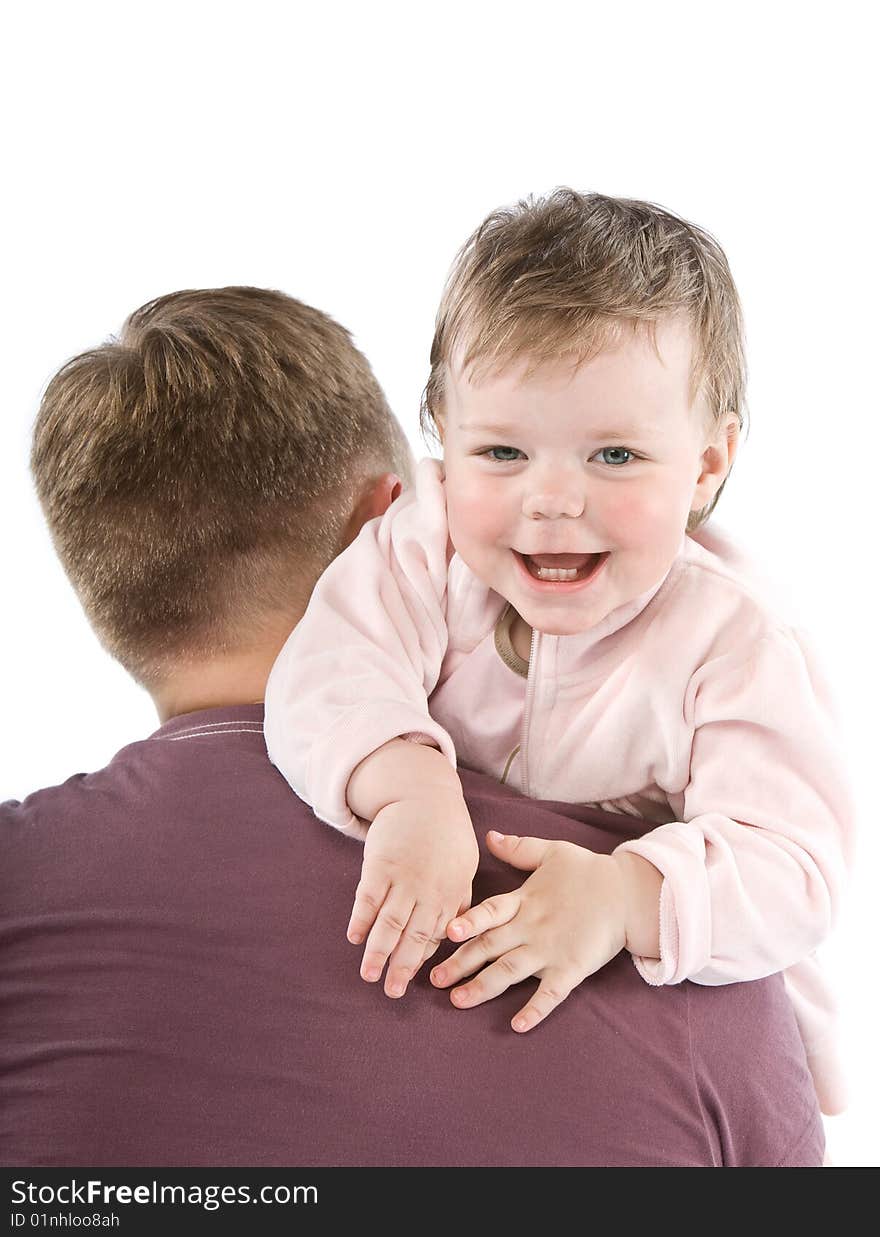 Smiling daughter with father. Isolated on white. Smiling daughter with father. Isolated on white