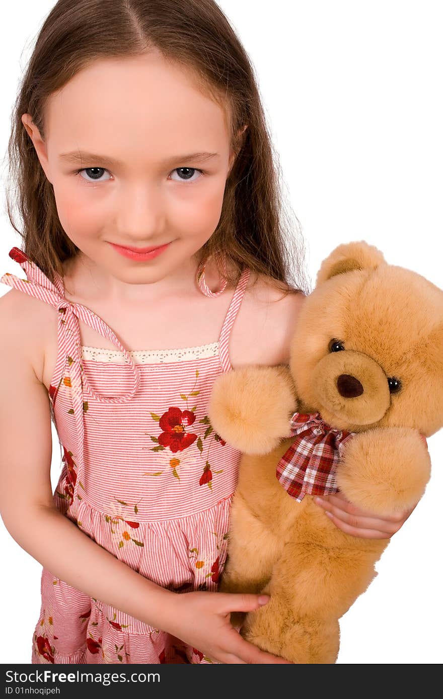 Baby With Bear Toy Isolated