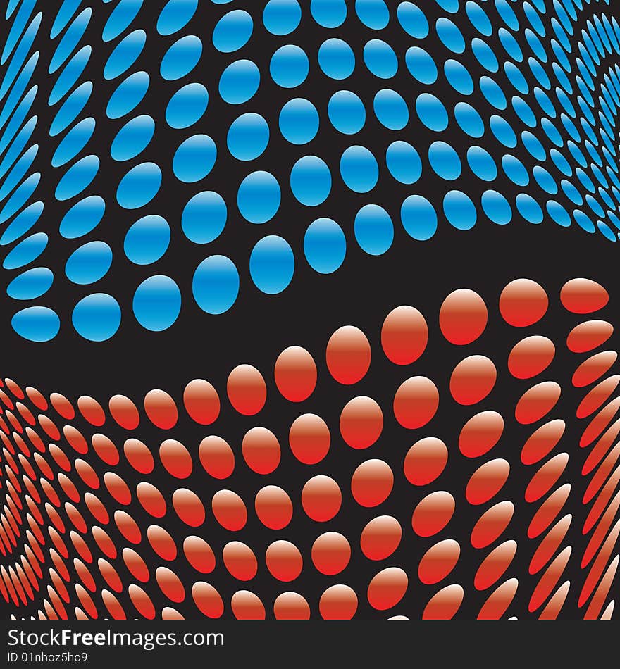 Abstract wavy blue and red background design made of circles. Abstract wavy blue and red background design made of circles