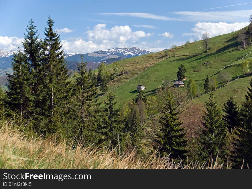 Spring landscape over the romanian bucolic hills