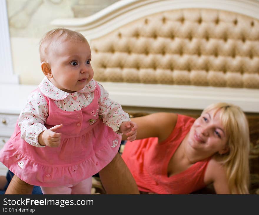 Portrait of little baby with mom