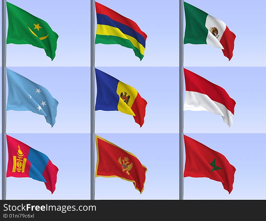 3d rendered flag in wind, series. 3d rendered flag in wind, series