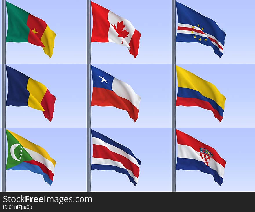 3d rendered flag in wind, series. 3d rendered flag in wind, series