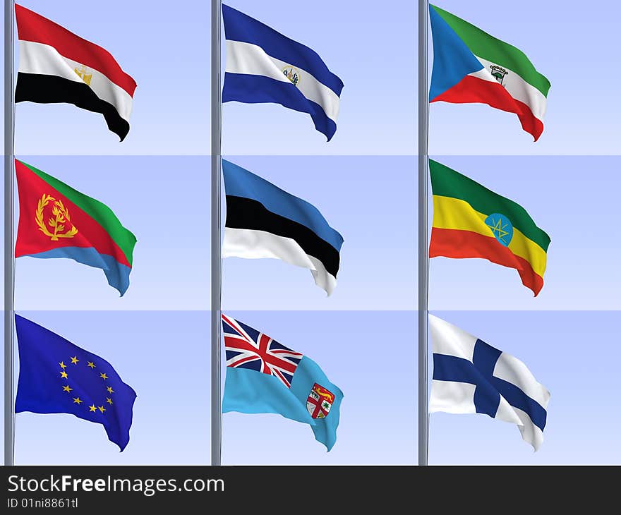 3d rendered flag in wind, series. 3d rendered flag in wind, series