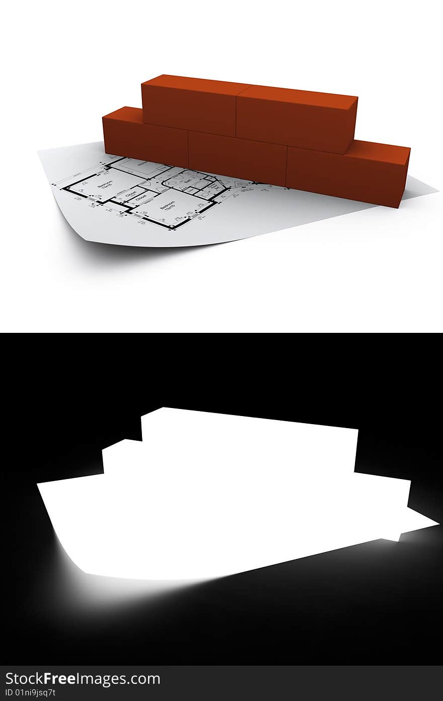 House plan and bricks