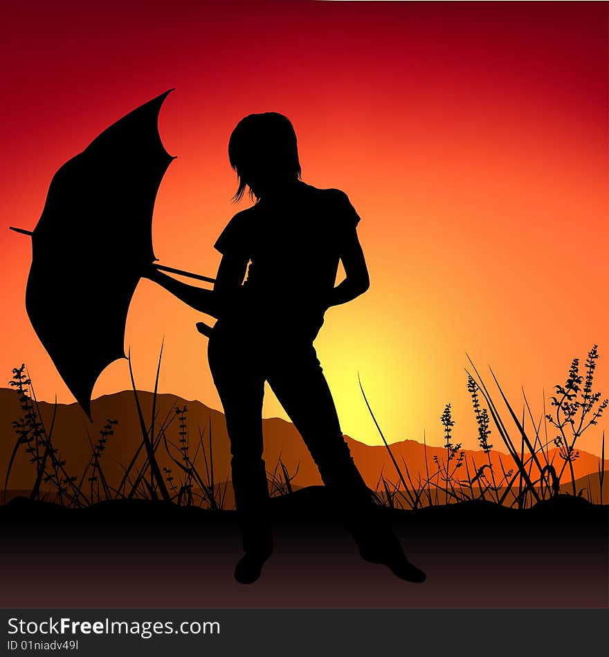 Girl and Umbrella - Sunset