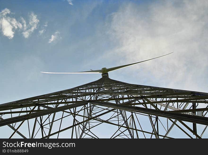 Huge Wind Energy Plant With Sky