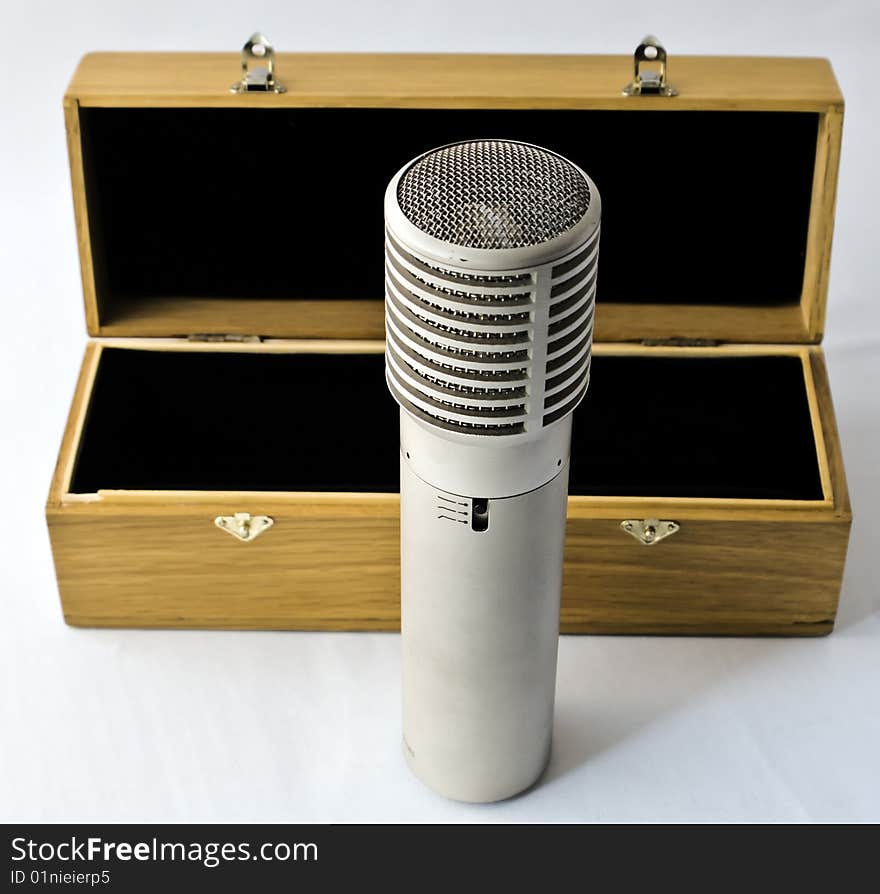 Studio Microphone In A Wooden Case