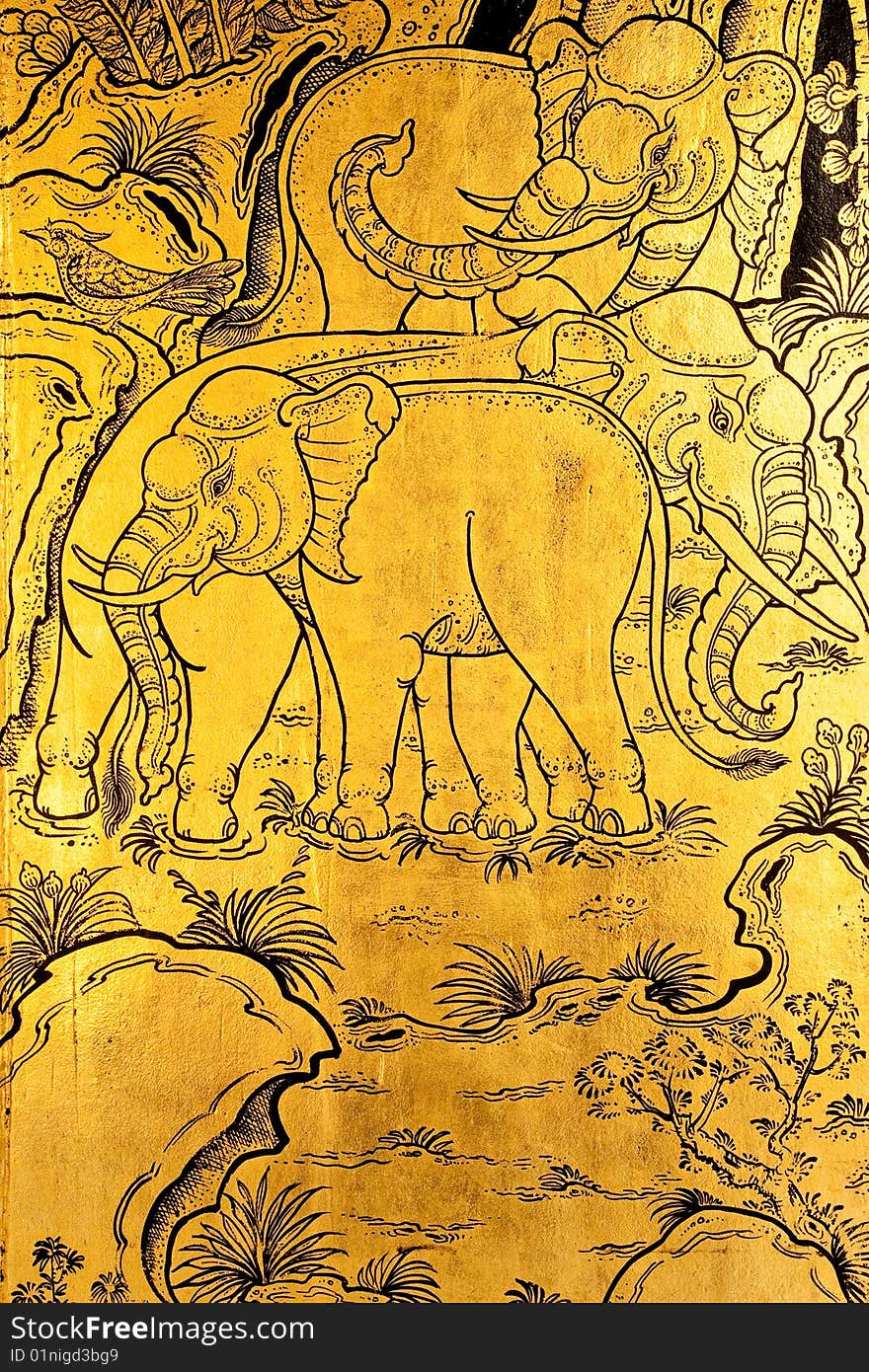 Elephants In Traditional Thai Style Art