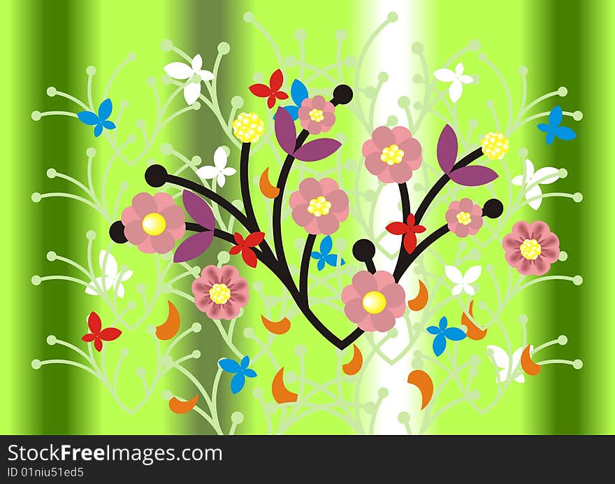 Illustration of abstract floral ornament and  background. Illustration of abstract floral ornament and  background