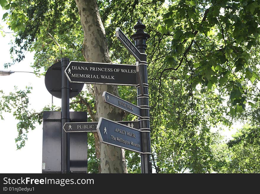 Directional Sign outside Palace in London. Directional Sign outside Palace in London