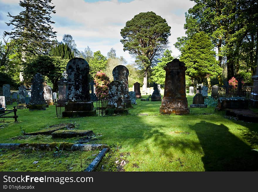 Rows of grave stones in cemetery in Brodick Isle of Arran. Rows of grave stones in cemetery in Brodick Isle of Arran