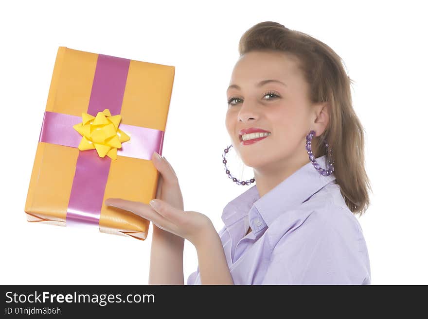 Young smiling girl with present