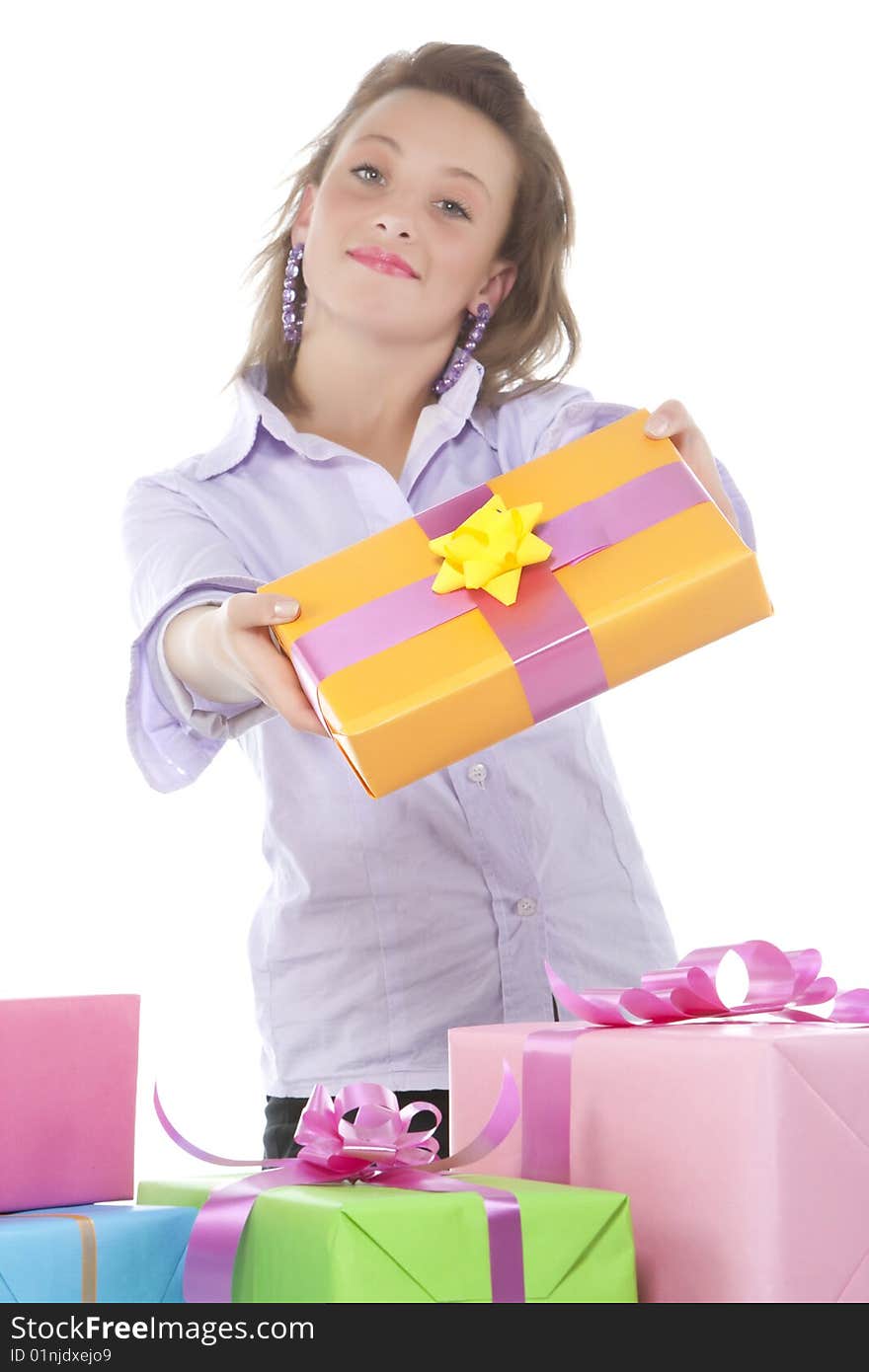 Young smiling girl with present