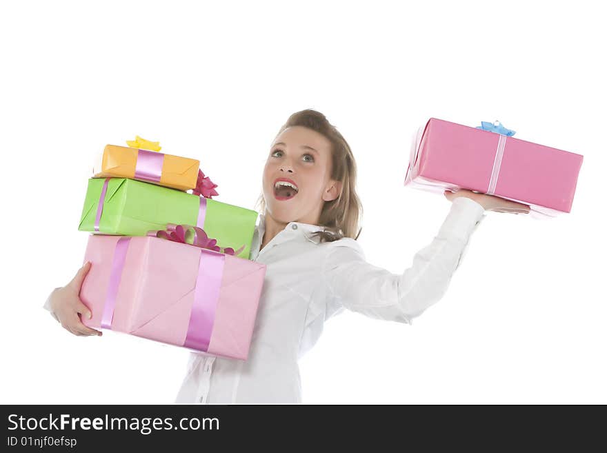 Beautiful young smiling girl with present