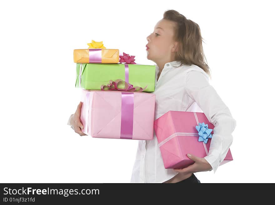 Young smiling girl with present