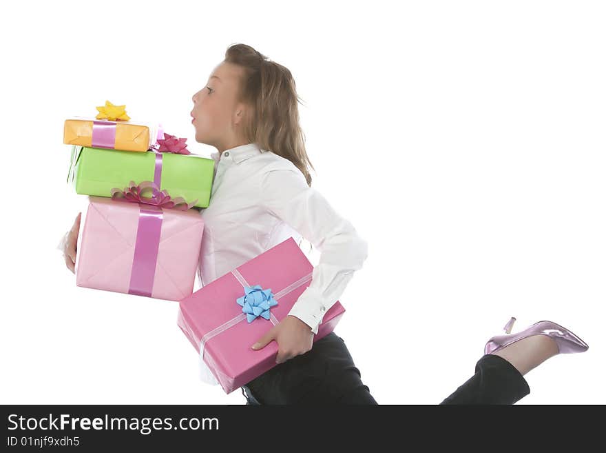 Young smiling girl with present