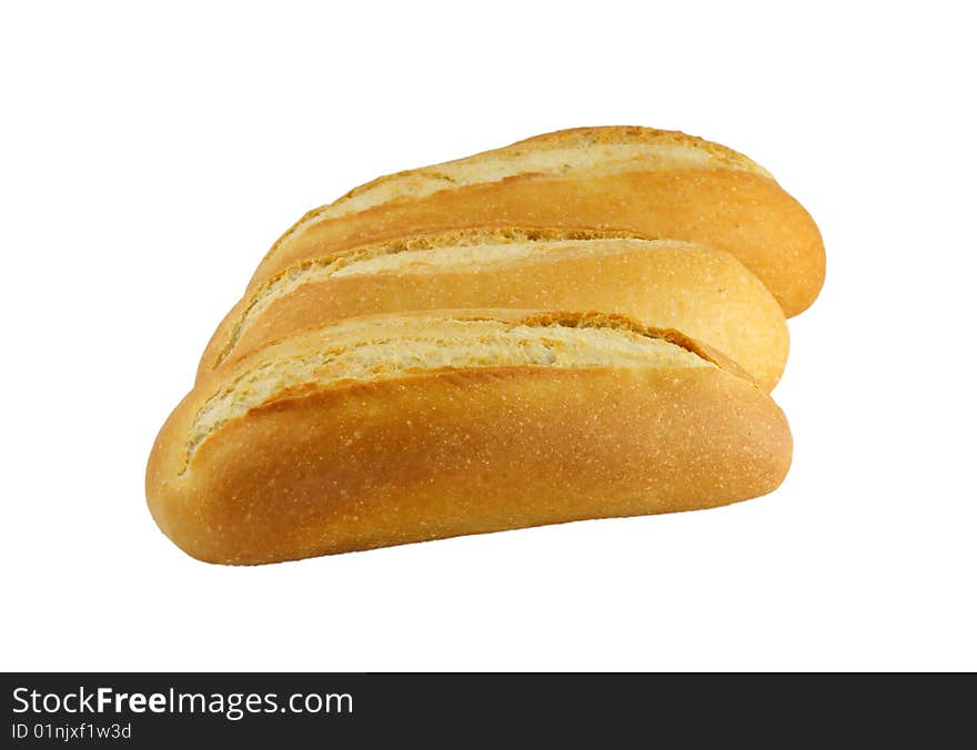 Three fresh breads isolated on white background