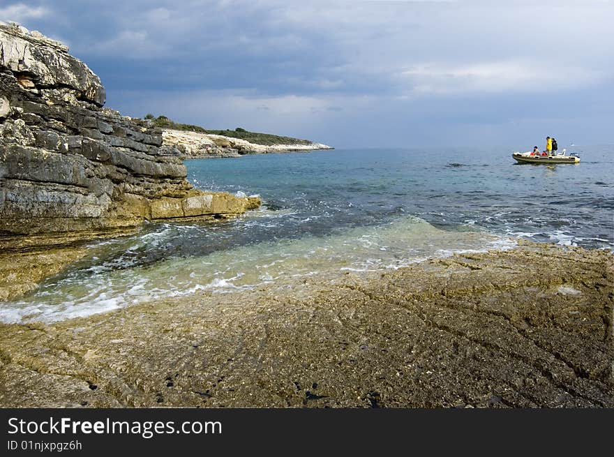 Sea view with boat in croatia in Istria. Sea view with boat in croatia in Istria