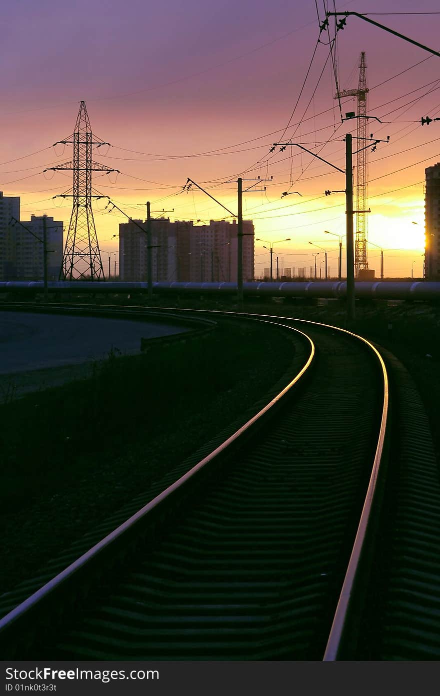 Rails and cross ties in Prospect. Against the sun. Rails and cross ties in Prospect. Against the sun