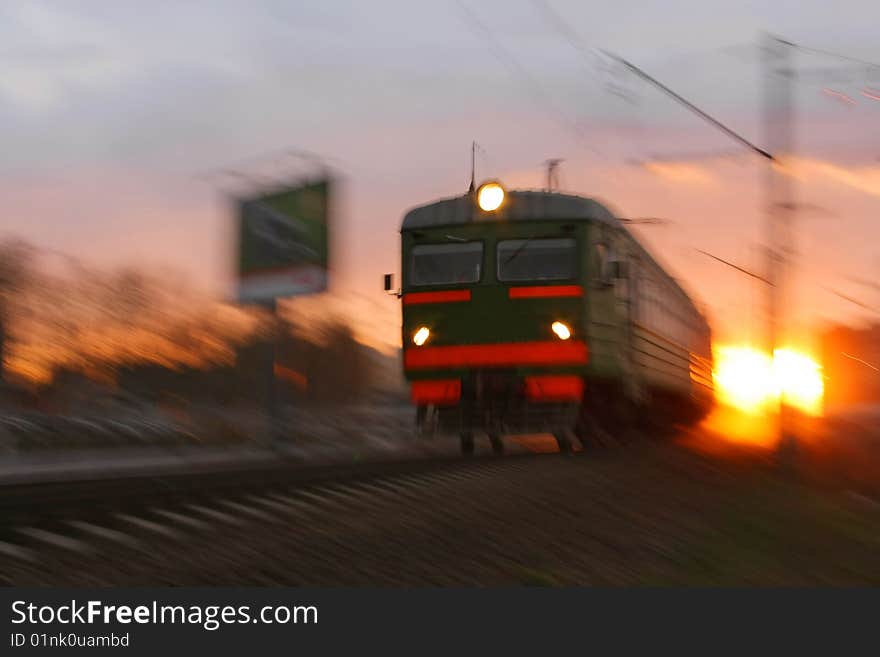 Crazy train on a sunset. Crazy train on a sunset