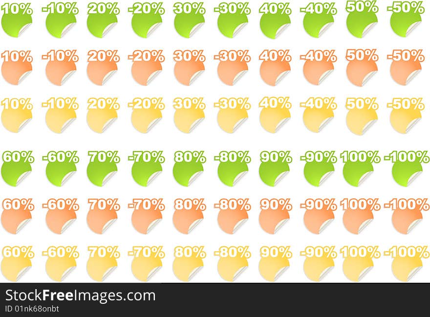 Vector color stickers with text  percent