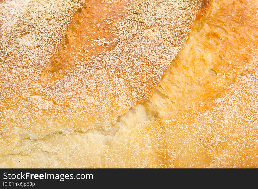 Close up of a loaf of sour dough bread.