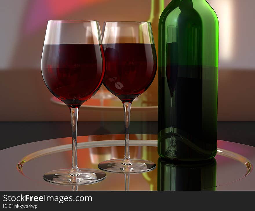 Wine glasses and bottle