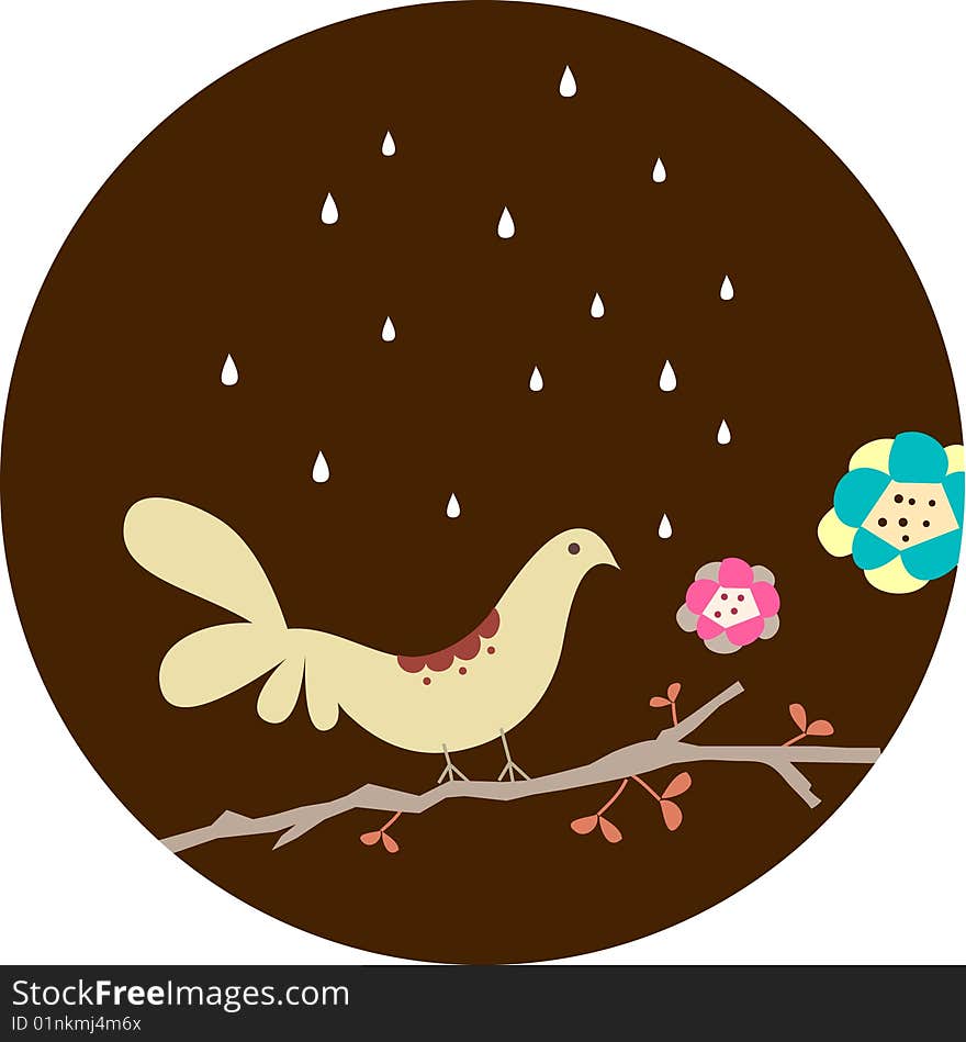 Little bird with floral in circle frame. Little bird with floral in circle frame