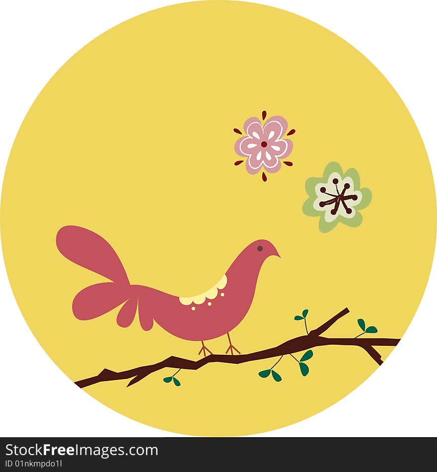 Pink Bird With Floral