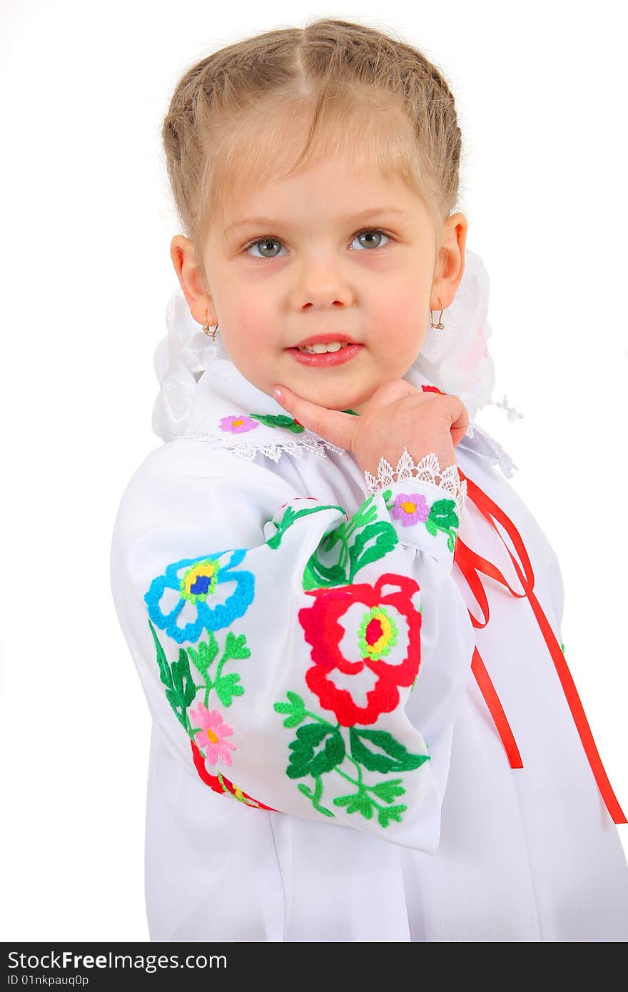 Friendly age girl on white background. Friendly age girl on white background