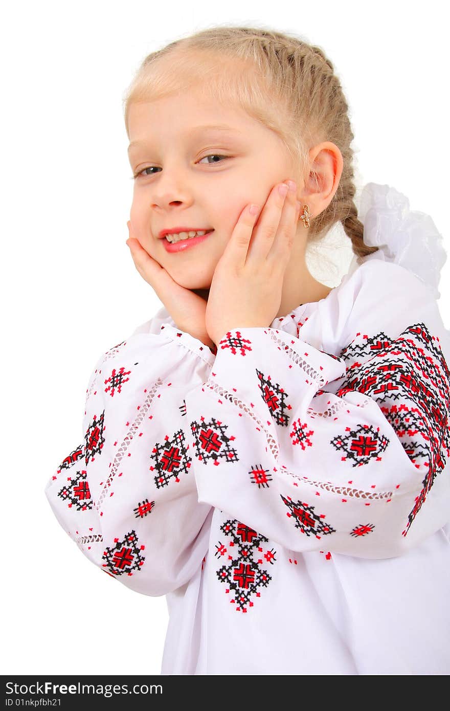 Friendly age girl on white background. Friendly age girl on white background