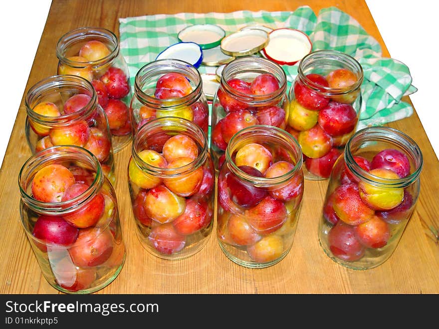 Jars of fruits or food on the table