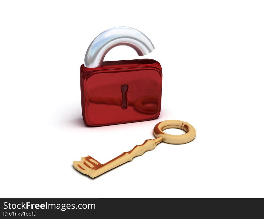 Red padlock and golden key