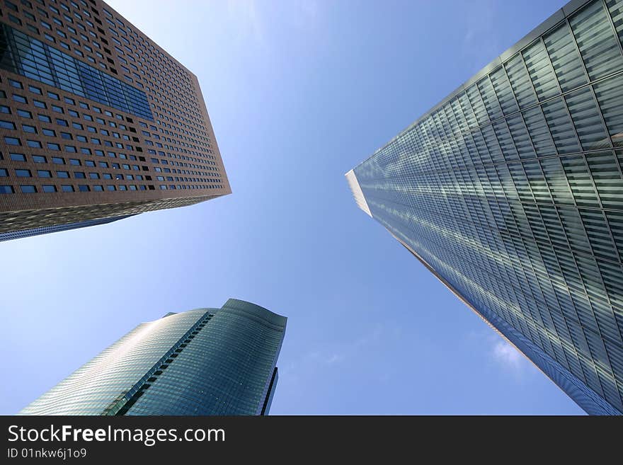 Tokyo business buildings from below