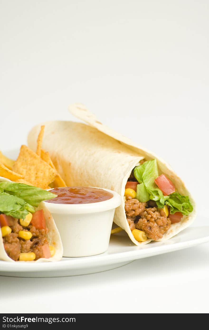 Delicious fajitas beef lettuce tomato pepper corn