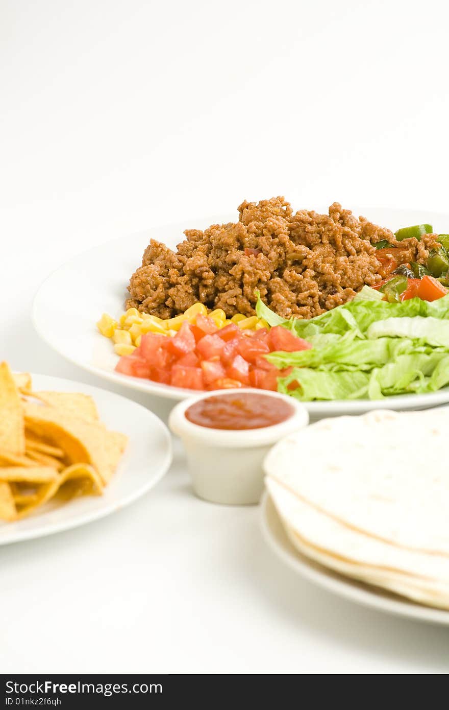 Delicious fajitas beef lettuce tomato pepper corn