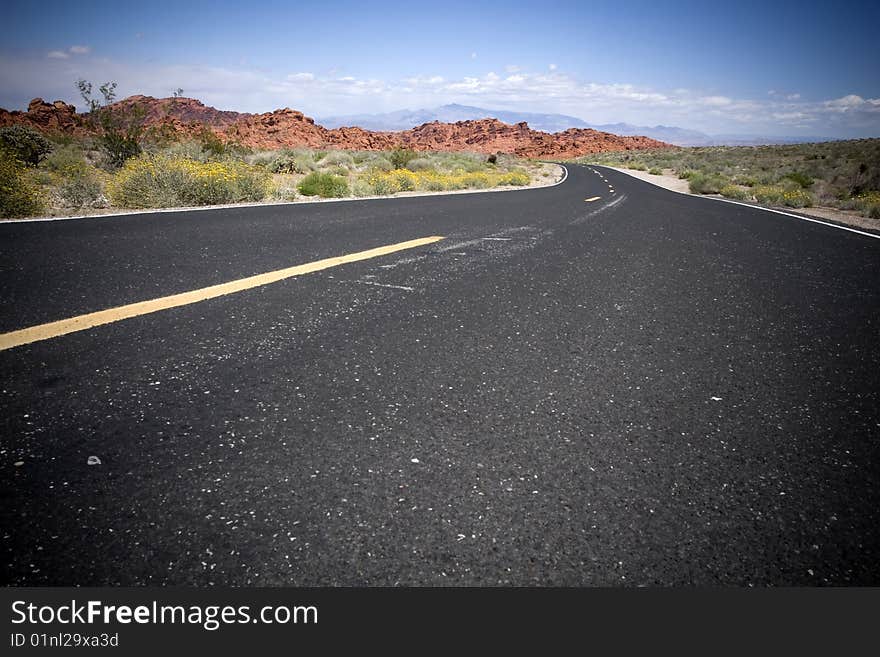 Winding canyon road in The Valley of Fire  state park in Nevada.