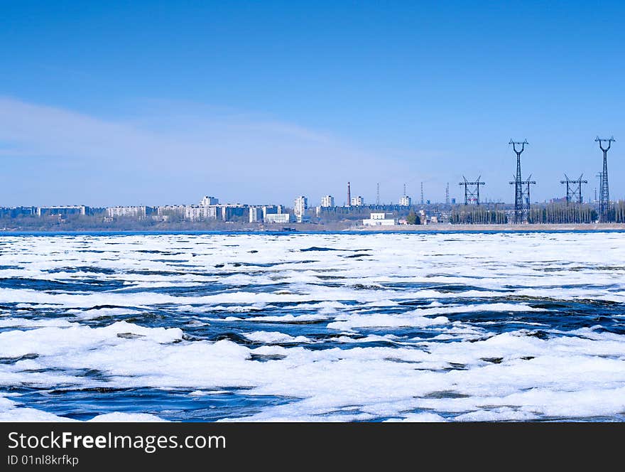 Tempestuous water beside hydroelectric stations