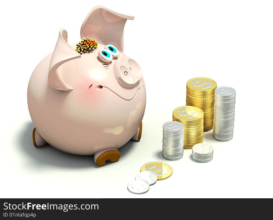 Piggy Bank isolated on white background . 3D render. Piggy Bank isolated on white background . 3D render.